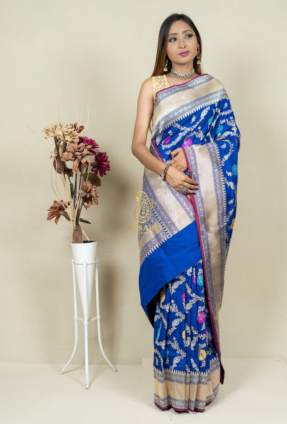 Pure Handloom Banarasi Katan Silk Jangla with Mina Work Saree