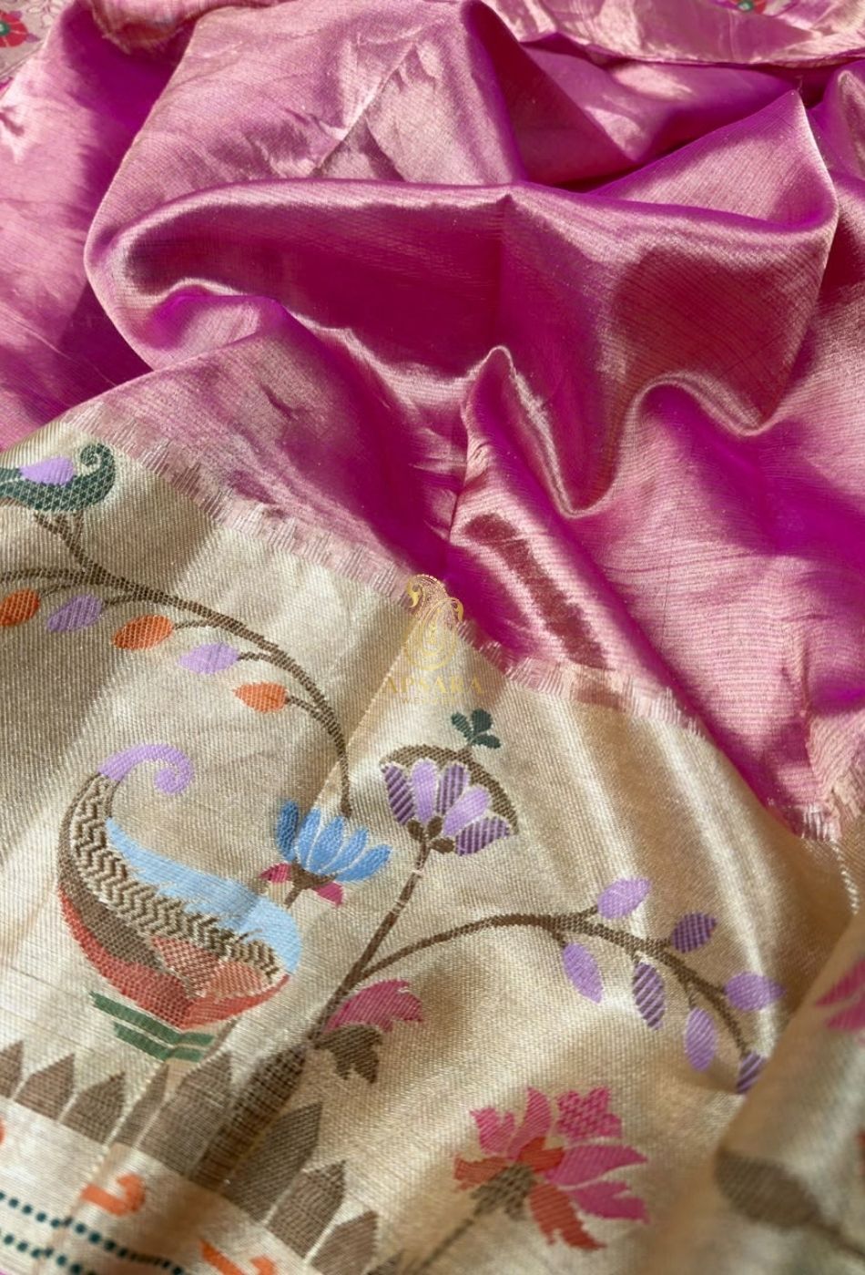 Banarasi Khaddi Dubble Tissue Silk with Paithani Border Weaving Saree