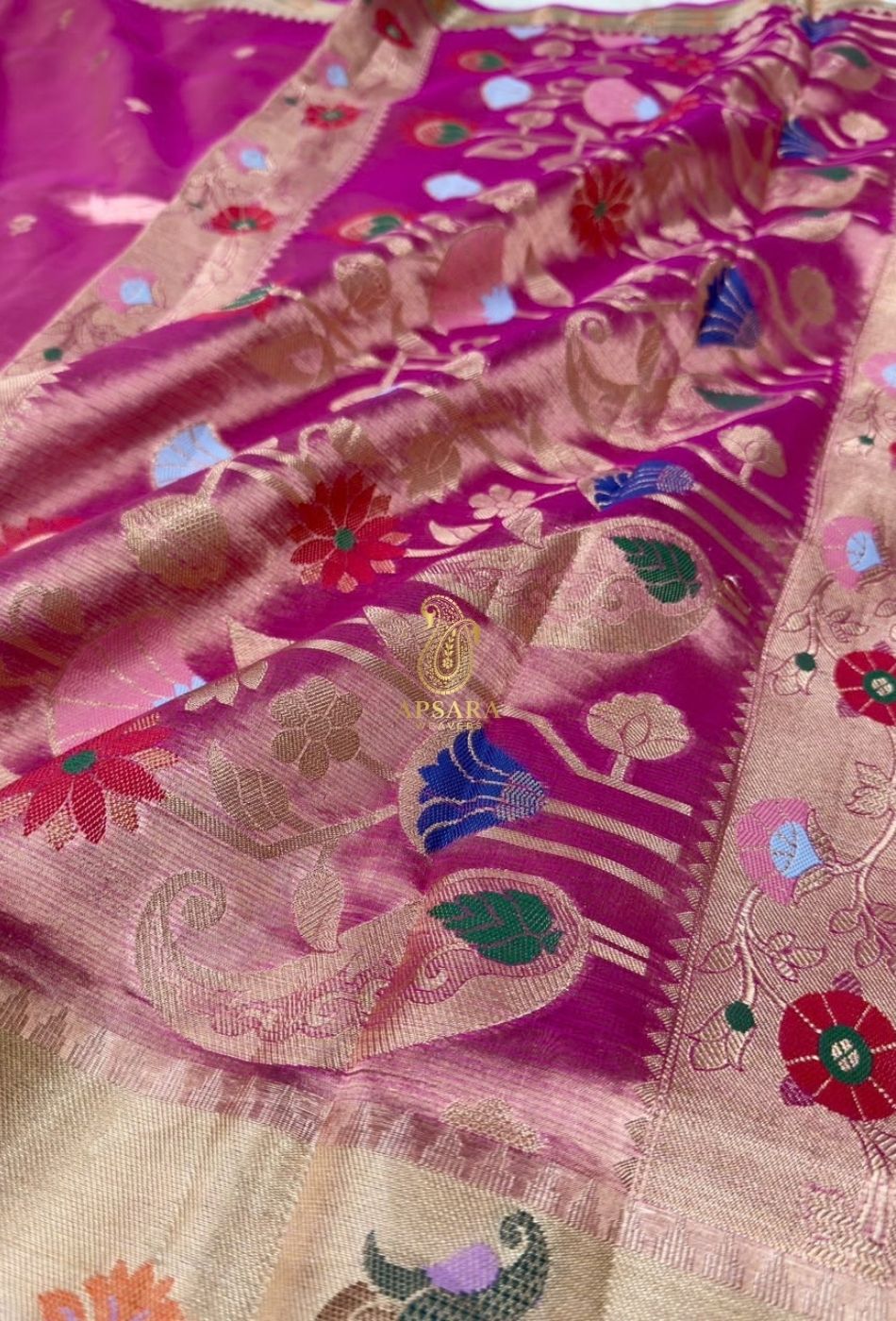 Banarasi Khaddi Dubble Tissue Silk with Paithani Border Weaving Saree