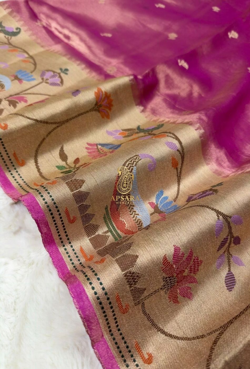 Banarasi Khaddi Dubble Tissue Silk with Paithani Border Weaving Saree