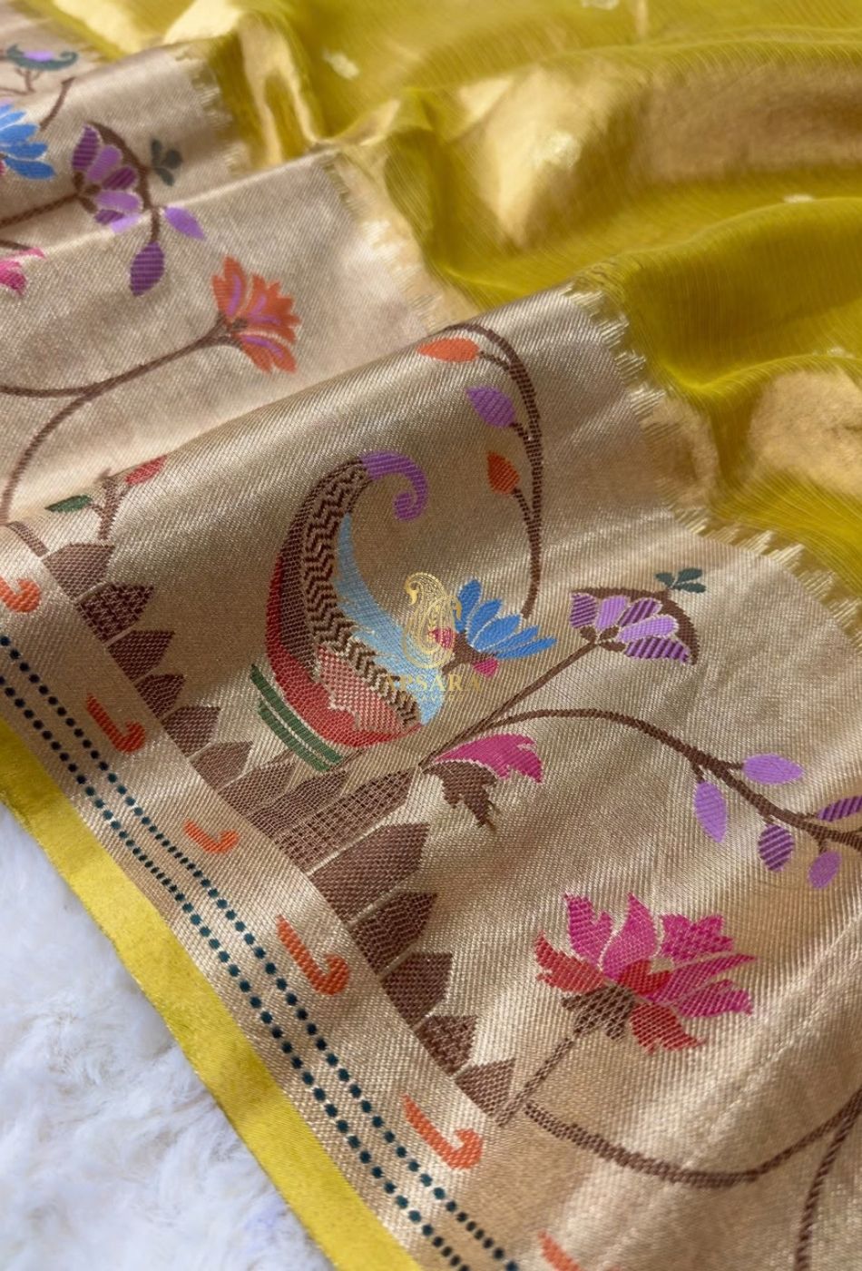 Banarasi Khaddi Dubble Tissue Silk with Paithani Border Weaving Saree