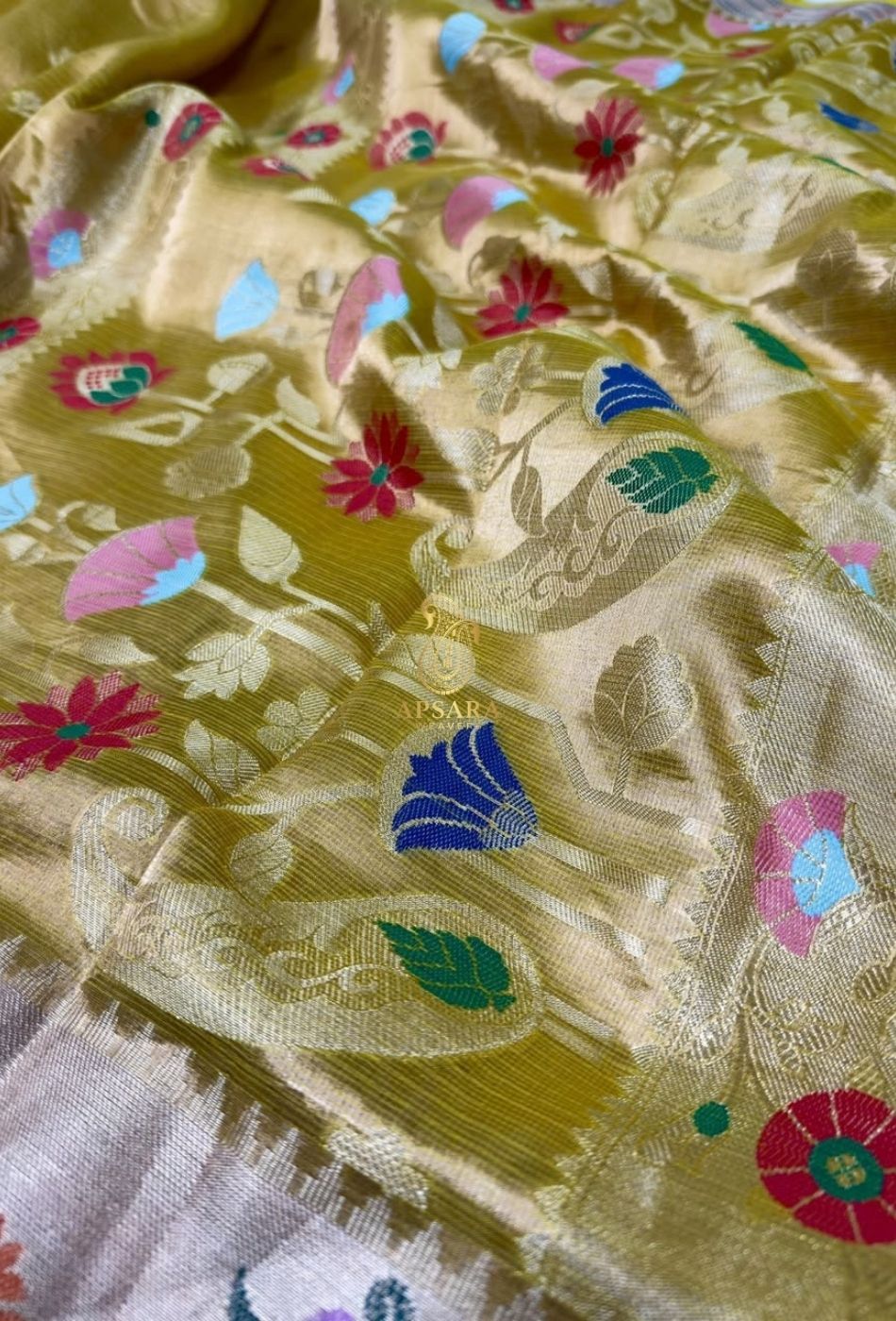 Banarasi Khaddi Dubble Tissue Silk with Paithani Border Weaving Saree