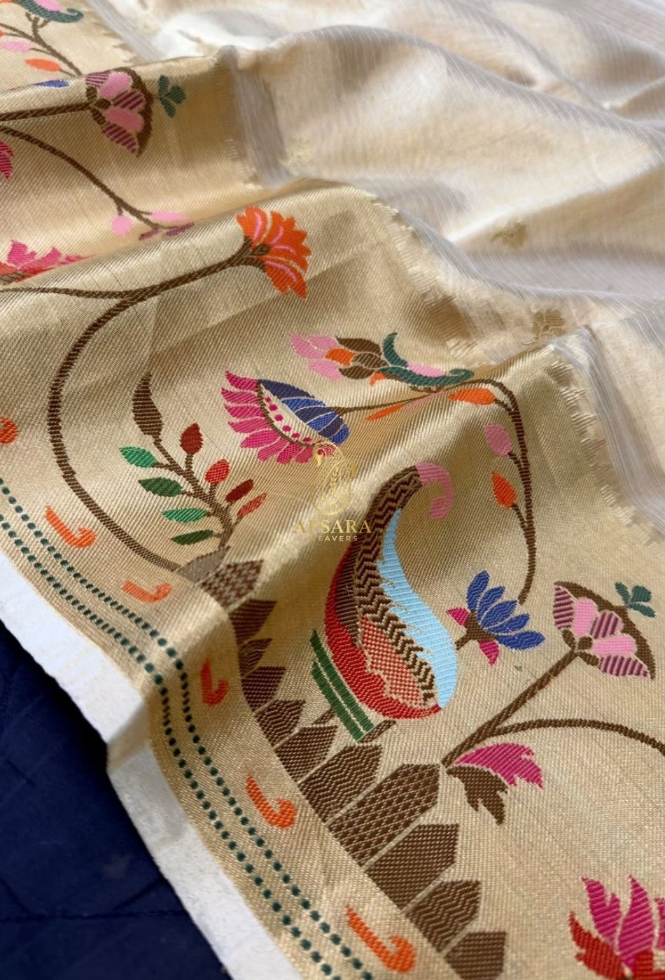 Banarasi Khaddi Dubble Tissue Silk with Paithani Border Weaving Saree