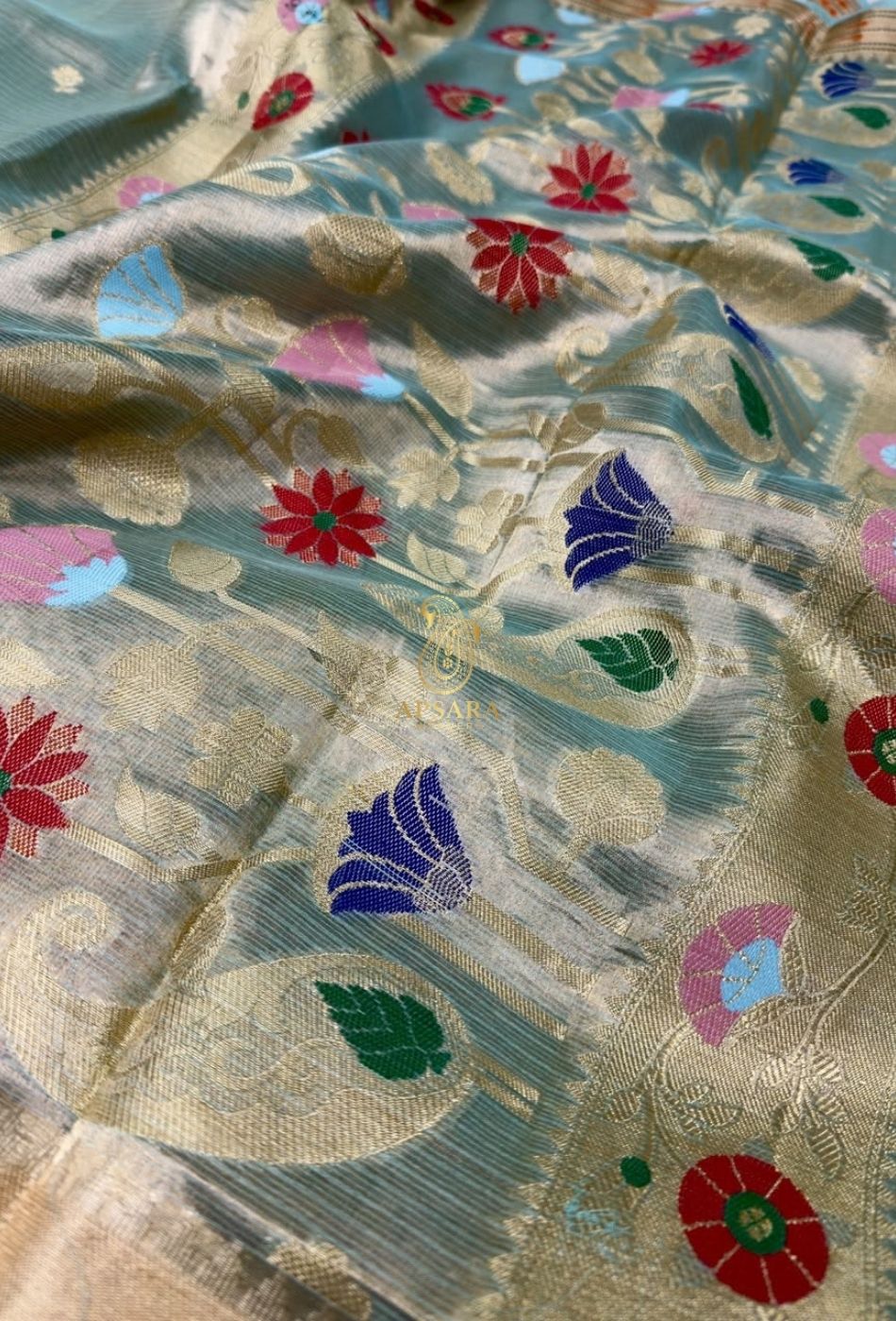 Banarasi Khaddi Dubble Tissue Silk with Paithani Border Weaving Saree